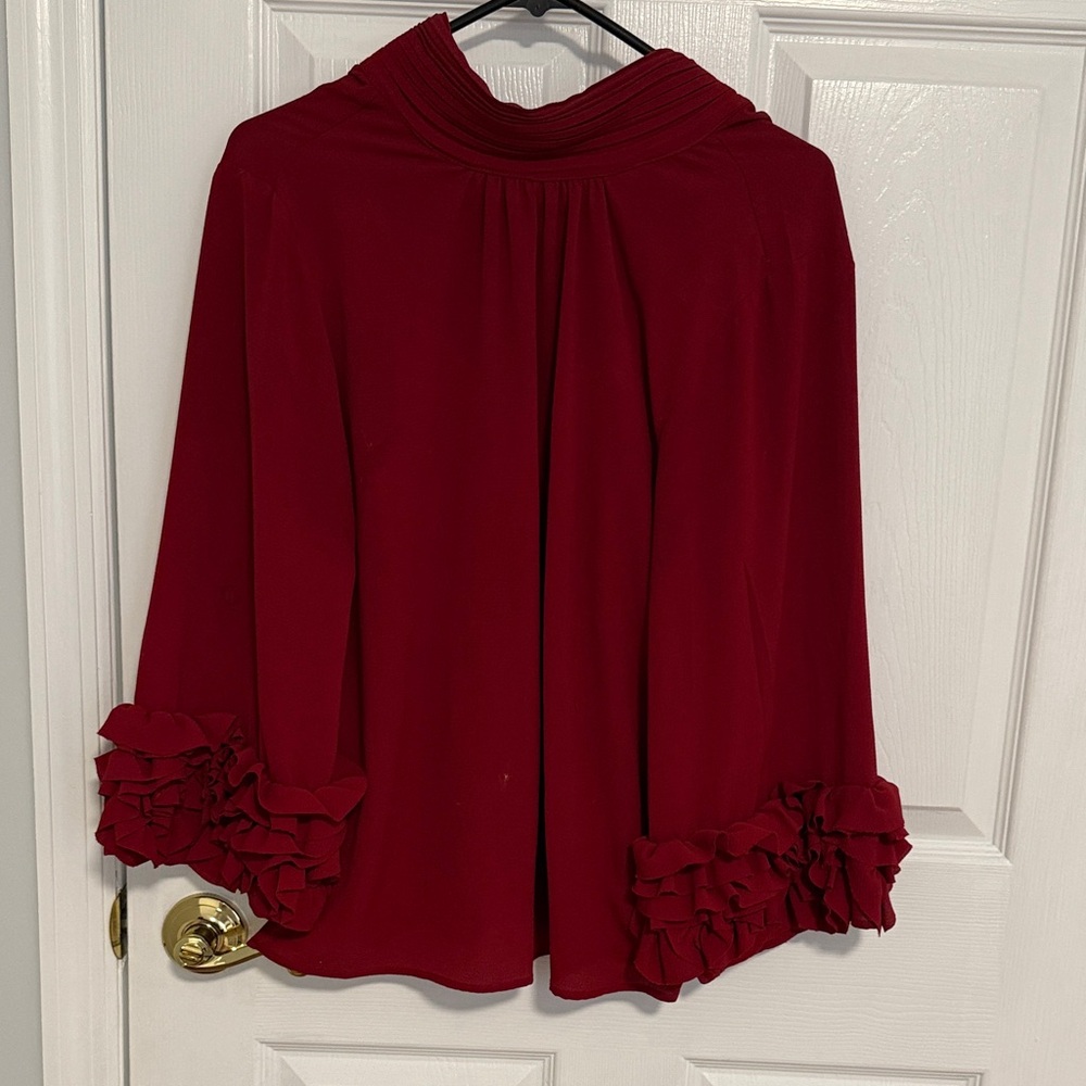 Vince Camuto Red Ruffle Cuff Blouse